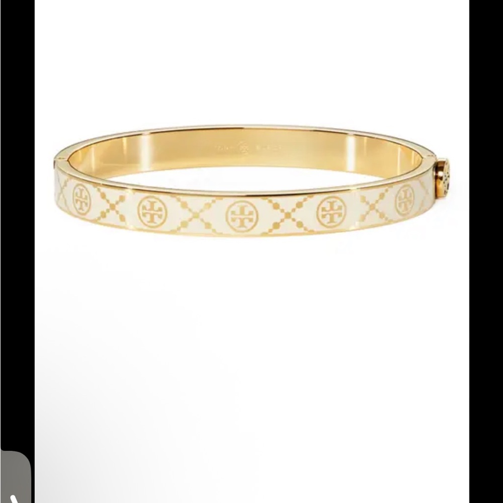 Tory Burch Gold and Cream Logo Bangle